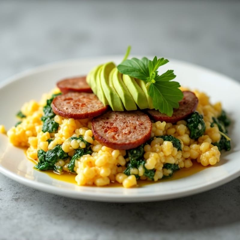 Egg White Scramble with Turkey Sausage and Spinach