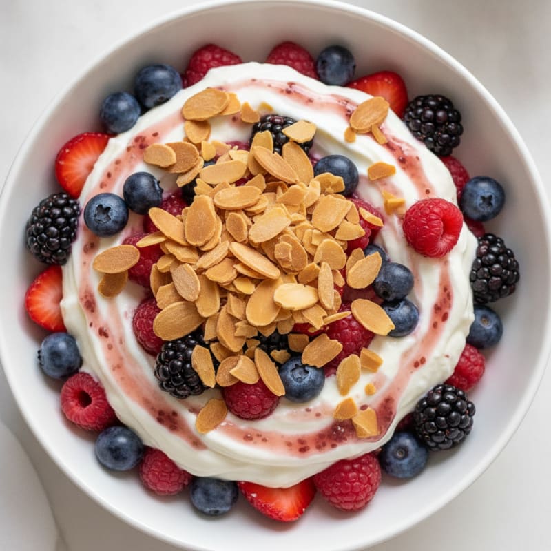 Greek Yogurt Protein Parfait with Mixed Berries and Almonds