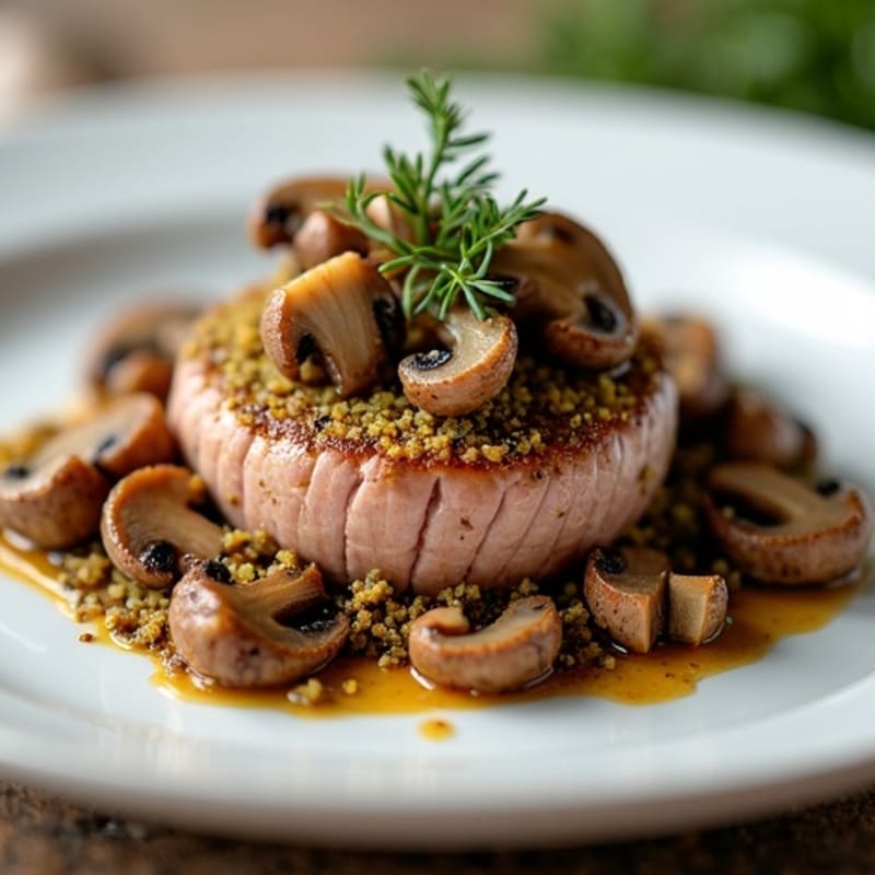 Herb-Crusted Beef Tenderloin with Savory Mushroom Duxelles