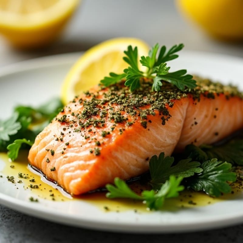 Herb-Crusted Pan Seared Salmon with Lemon