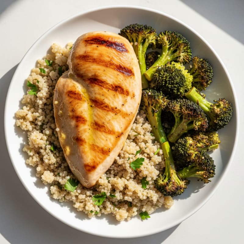 Grilled Chicken Breast with Quinoa and Roasted Broccoli