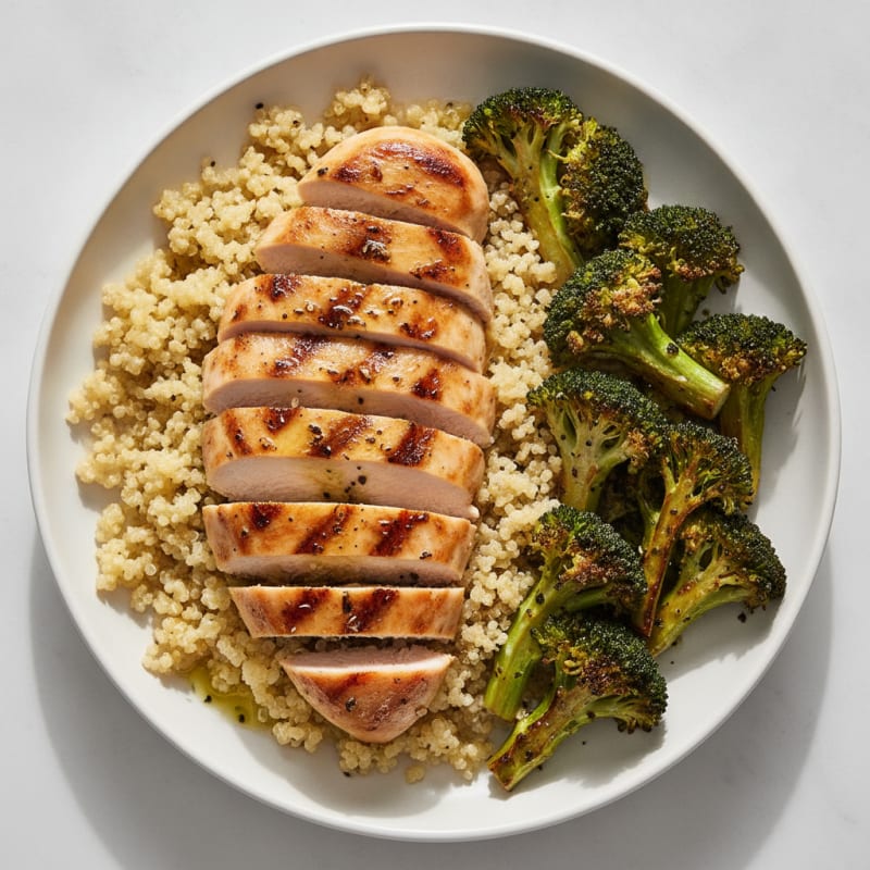 Grilled Chicken Breast with Quinoa and Roasted Broccoli