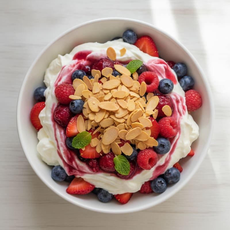 Creamy Greek Yogurt Protein Parfait with Mixed Berries and Almonds
