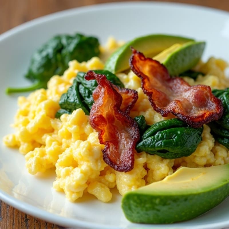Scrambled Egg Whites with Sautéed Spinach and Turkey Bacon