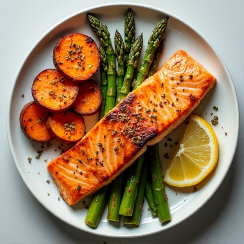 Sheet Pan Salmon with Roasted Asparagus and Sweet Potatoes