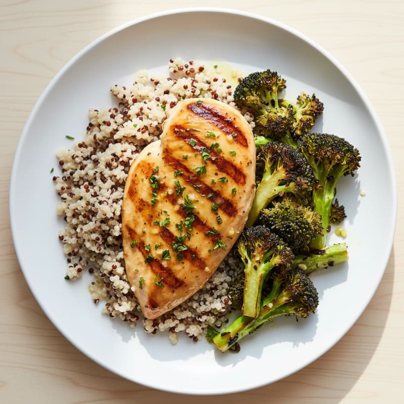 Grilled Chicken Breast with Quinoa and Roasted Broccoli