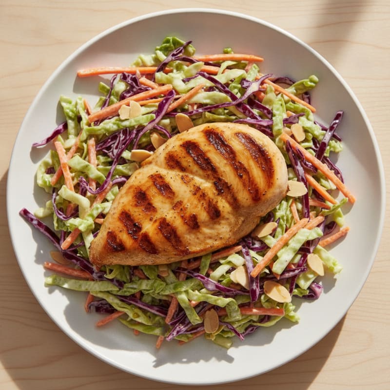 Grilled Chicken Breast with Crunchy Cabbage Slaw