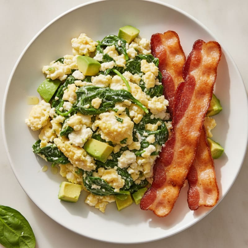 Cottage Cheese Scramble with Spinach and Turkey Bacon