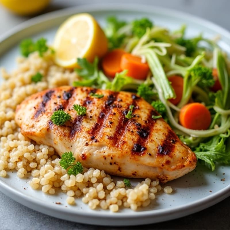 Grilled Chicken Breast with Crunchy Cabbage Slaw and Quinoa