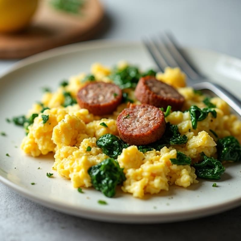 Egg White and Spinach Scramble with Turkey Sausage