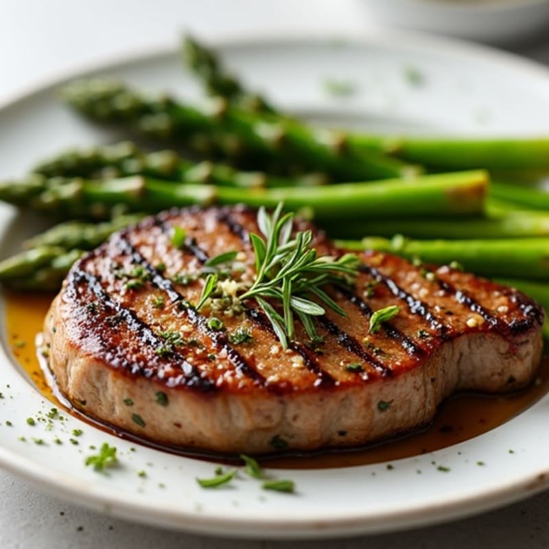 Garlic-Herb Pan Seared Steak with Roasted Asparagus