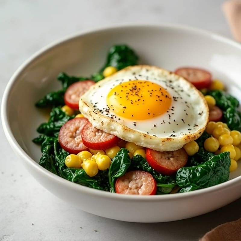 Egg White Scramble with Turkey Sausage and Sautéed Spinach