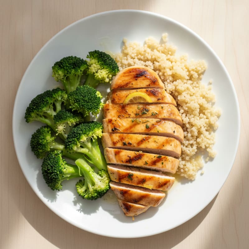 Grilled Chicken Breast with Quinoa and Steamed Broccoli