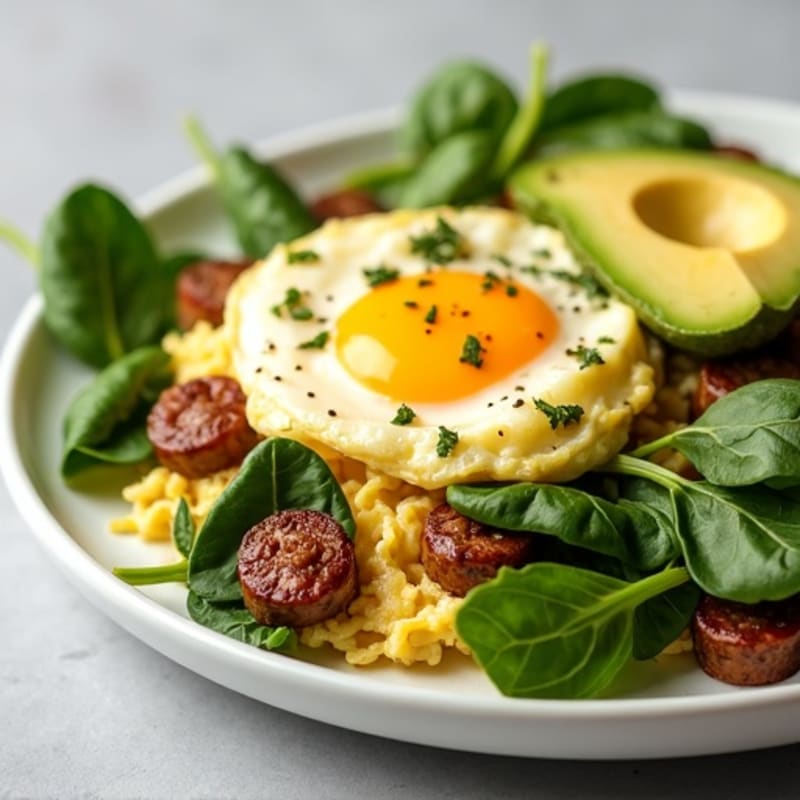 Egg White and Spinach Scramble with Turkey Sausage