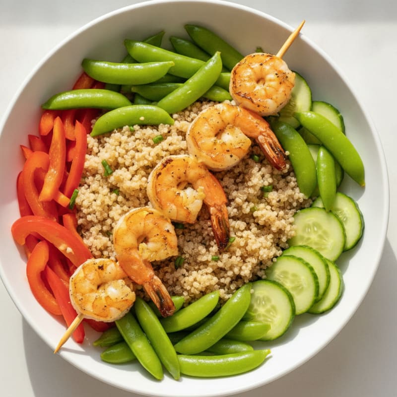 Grilled Shrimp and Quinoa Bowl with Crunchy Veggies