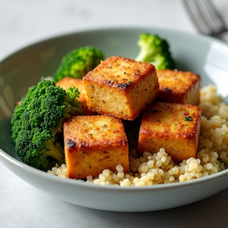Crispy Baked Tofu with Roasted Broccoli and Quinoa