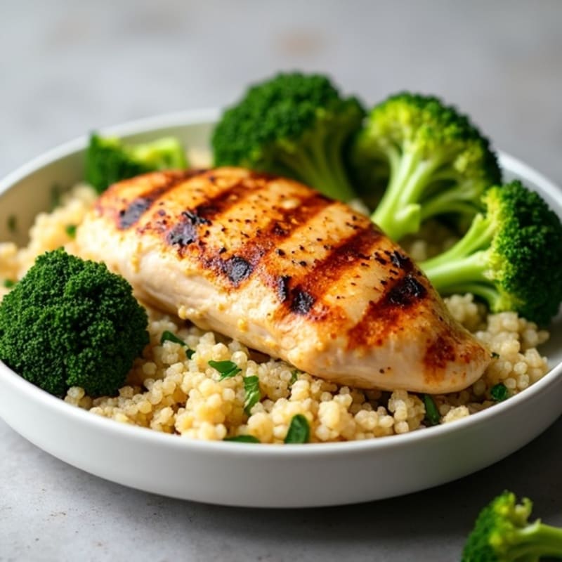 Grilled Chicken Breast with Quinoa and Steamed Broccoli