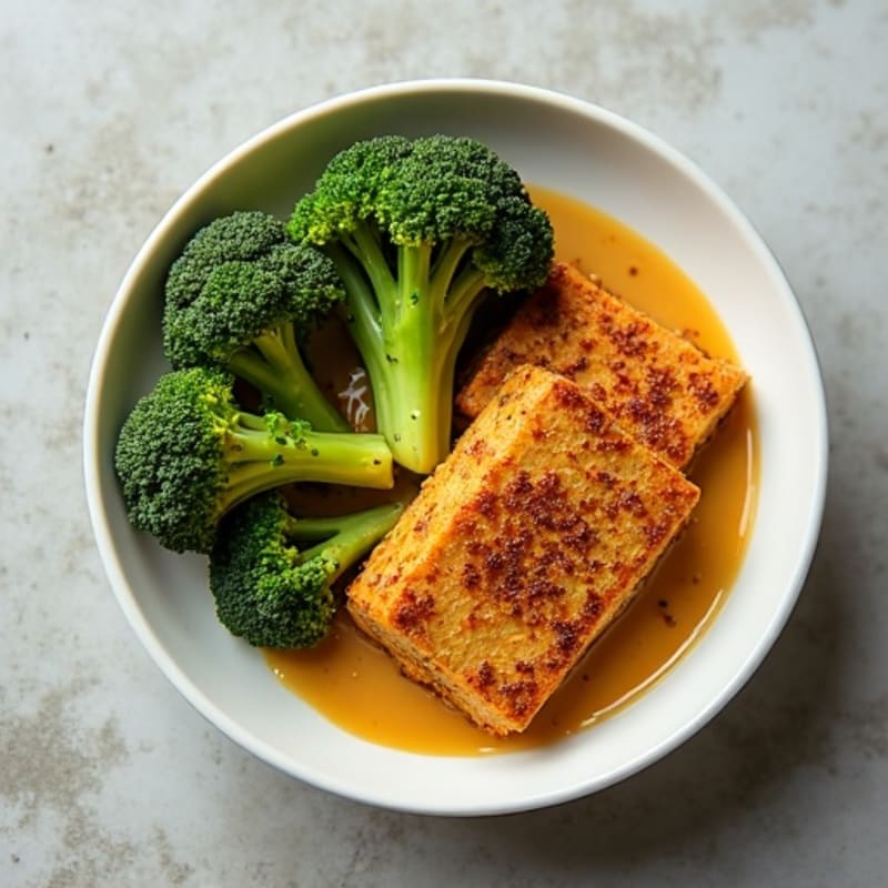 Crispy Baked Tofu with Roasted Broccoli and Creamy Peanut Sauce