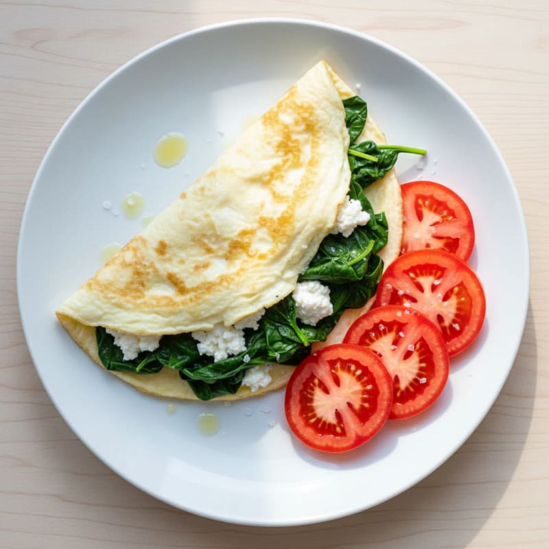 Egg White Spinach Omelet with Cottage Cheese and Sliced Tomatoes