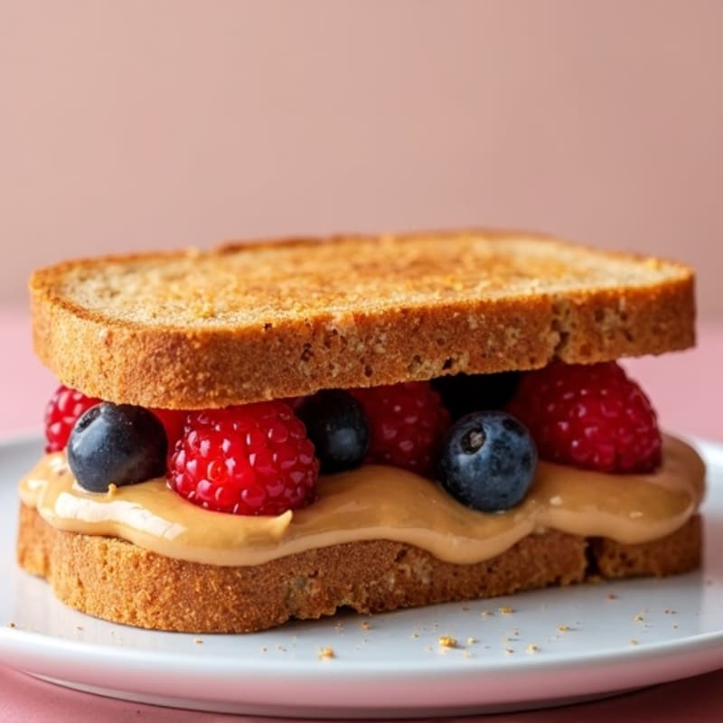 Crispy Whole Grain Peanut Butter and Fresh Berry Sandwich