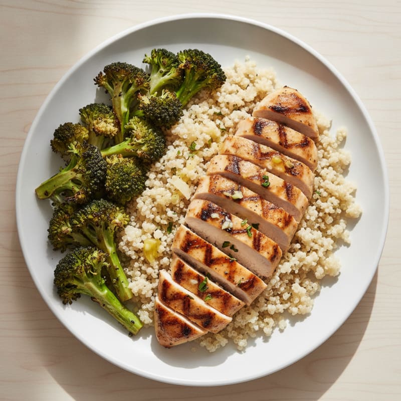 Grilled Chicken Breast with Quinoa and Roasted Broccoli