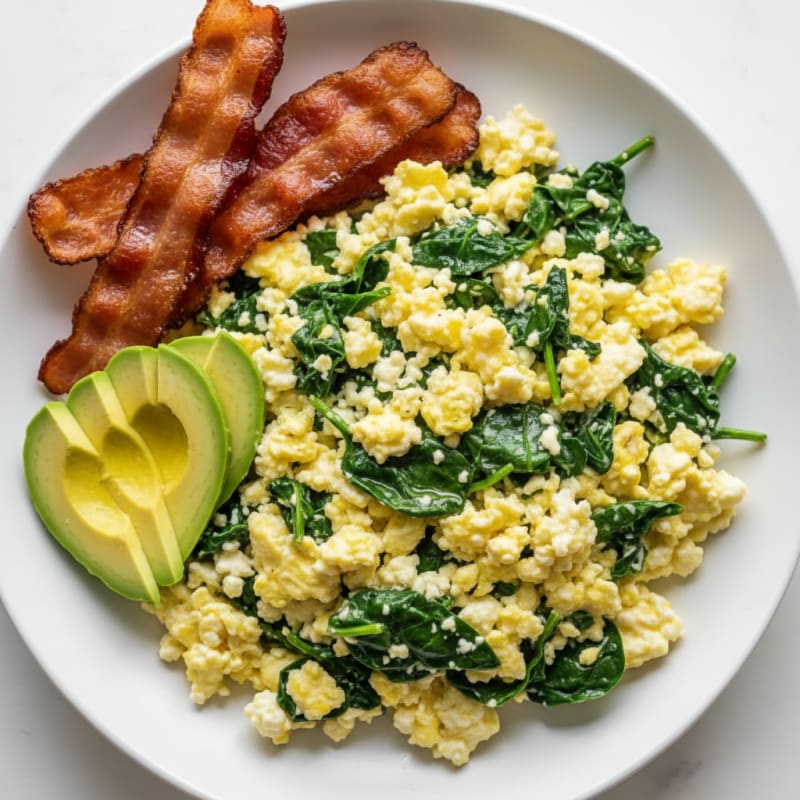 Cottage Cheese Scramble with Spinach and Turkey Bacon