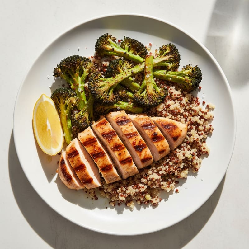 Grilled Chicken Breast with Quinoa and Roasted Broccoli