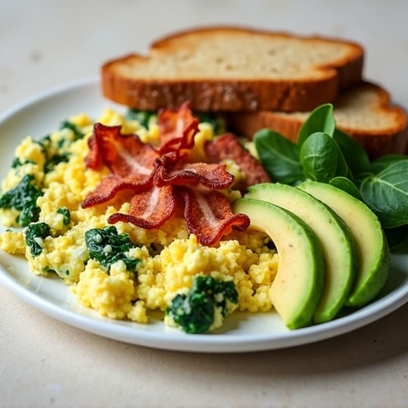 Cottage Cheese Scramble with Spinach and Turkey Bacon