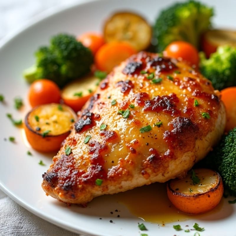Crispy Mustard Roasted Chicken with Roasted Vegetables