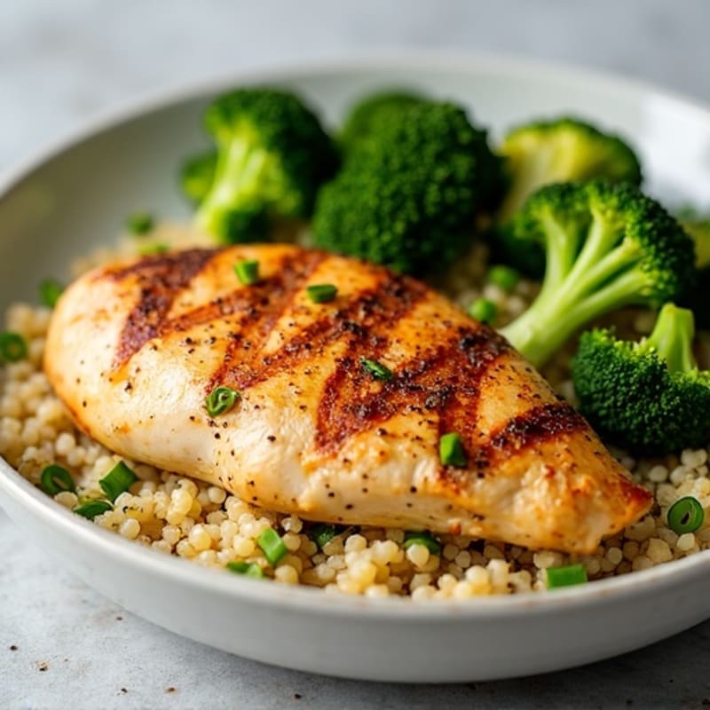 Grilled Chicken Breast with Quinoa and Roasted Broccoli