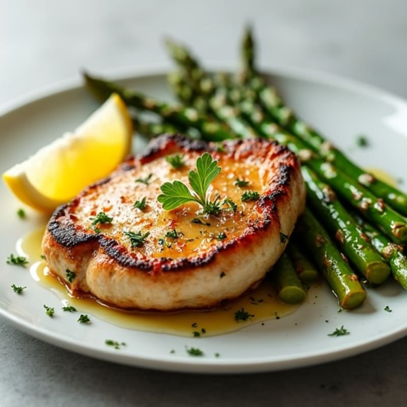 Pan-Seared Garlic Herb Pork Chops with Roasted Asparagus