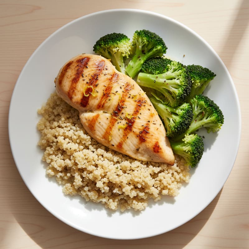 Grilled Chicken Breast with Quinoa and Steamed Broccoli