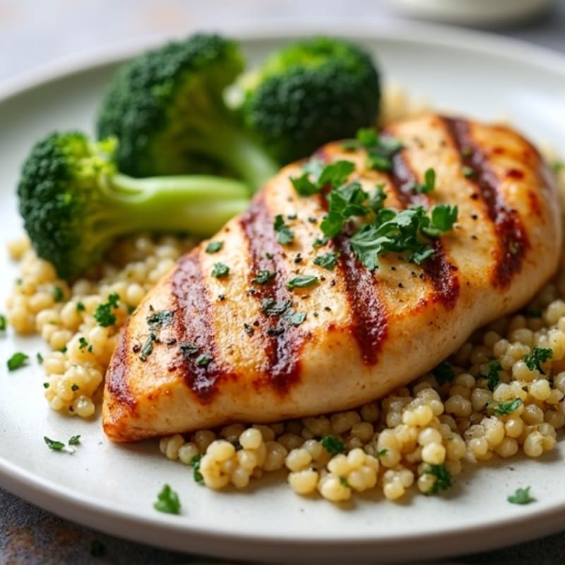 Grilled Chicken Breast with Quinoa and Roasted Broccoli