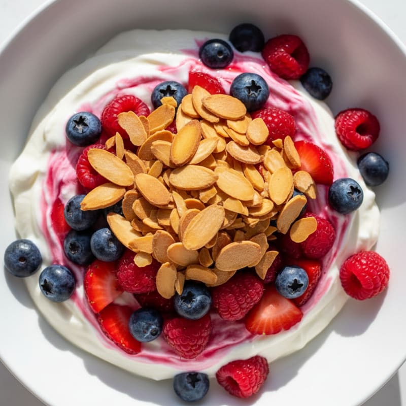 Greek Yogurt Protein Parfait with Mixed Berries and Almonds