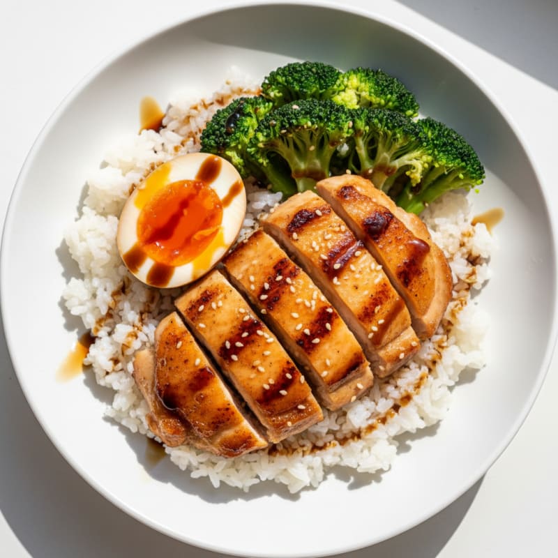 Grilled Chicken Thigh Rice Bowl with Steamed Broccoli