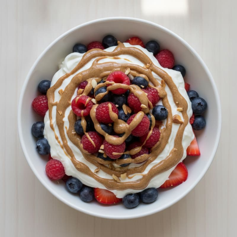Greek Yogurt Protein Parfait with Mixed Berries and Almond Butter