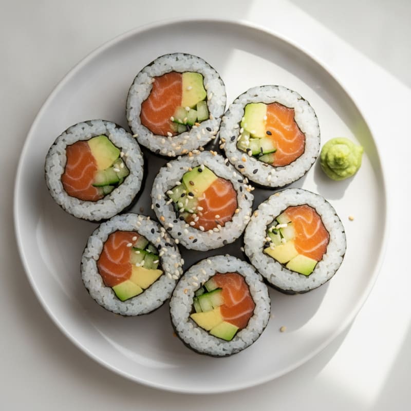 Fresh Salmon and Avocado Sushi Rolls
