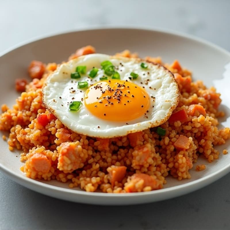 Healthy Spicy Kimchi Fried Rice with Crispy Egg