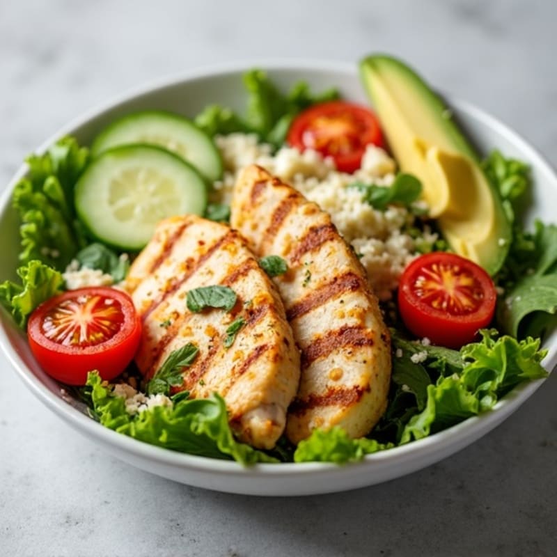 Grilled Chicken Breast Salad with Mixed Greens and Shredded Cheese