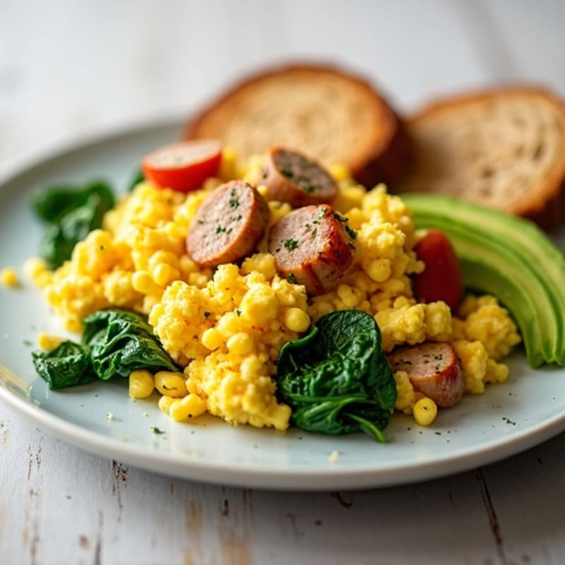 Egg White Scramble with Turkey Sausage and Spinach