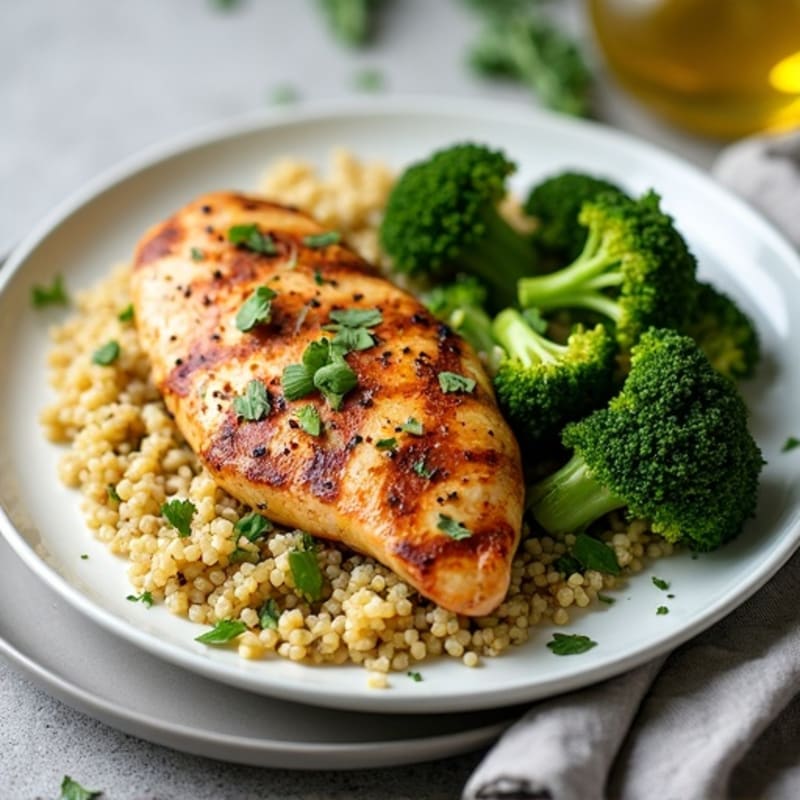 Grilled Chicken Breast with Quinoa and Roasted Broccoli