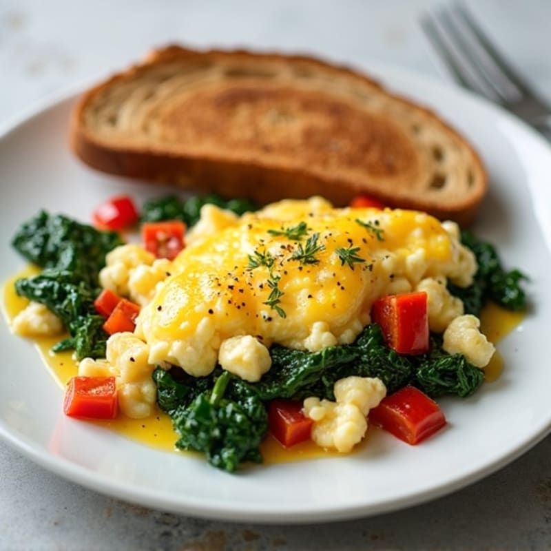 Cottage Cheese Egg White Scramble with Sautéed Spinach