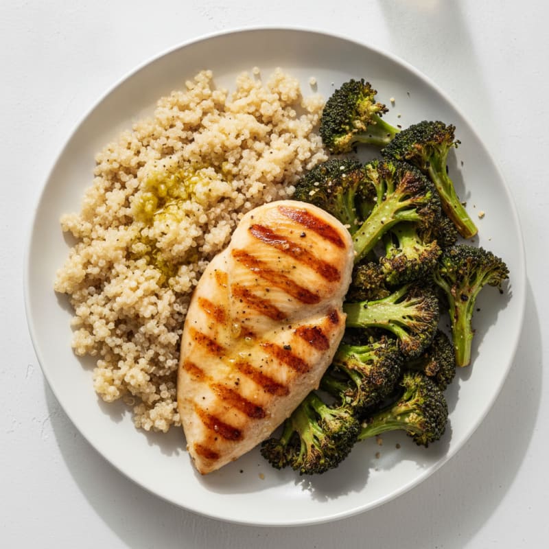 Grilled Chicken Breast with Quinoa and Roasted Broccoli