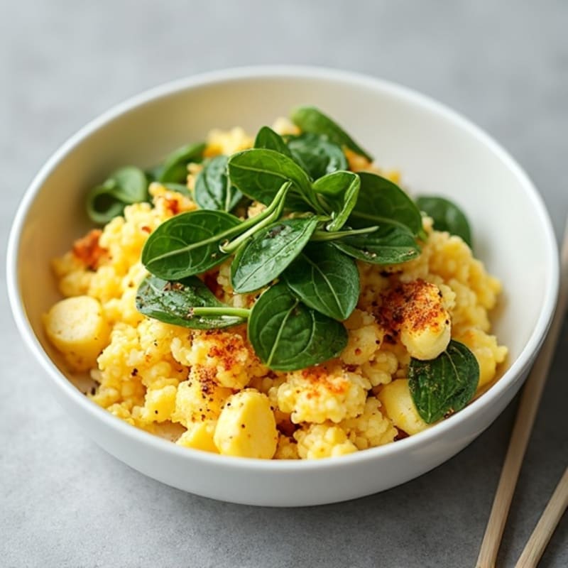 Egg White Scramble with Silky Tofu and Baby Spinach