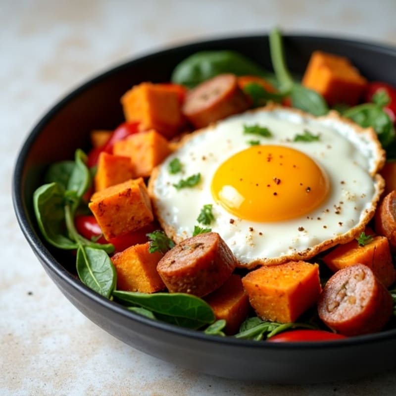 Crispy Sweet Potato and Egg Skillet with Savory Chicken Sausage