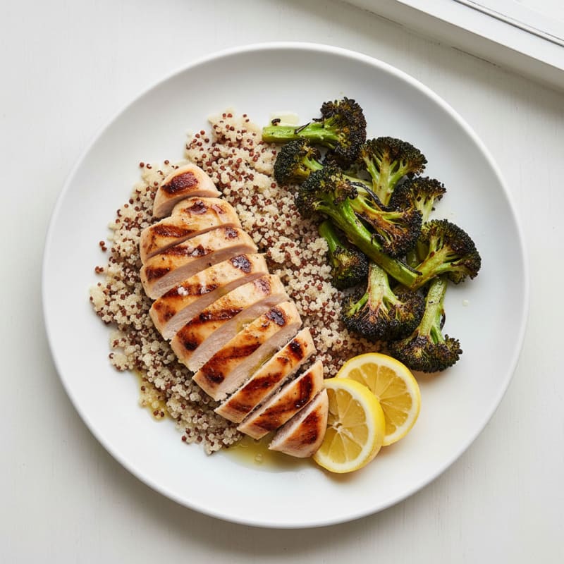 Grilled Chicken Breast with Quinoa and Roasted Broccoli