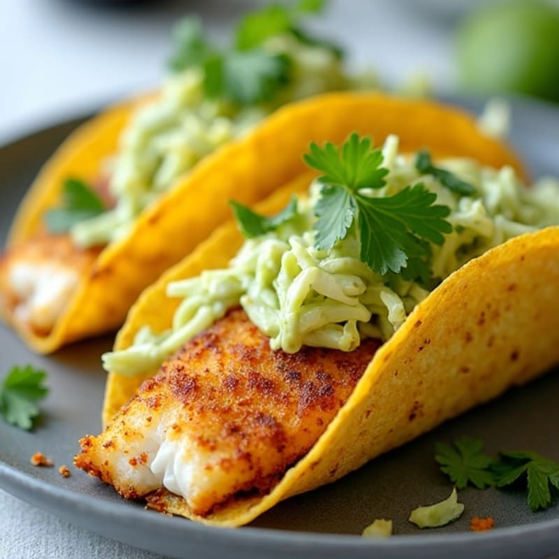 Crispy Fish Tacos with Fresh Cabbage Slaw and Creamy Avocado Sauce