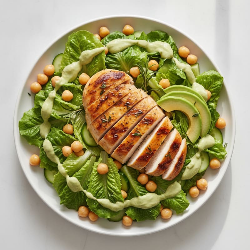 Grilled Chicken Breast with Crisp Romaine and Chickpea Salad