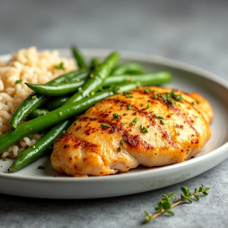 Sheet Pan Lemon Garlic Chicken with Roasted Green Beans and Fluffy Brown Rice