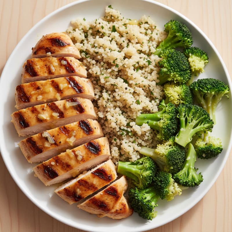 Grilled Chicken Breast with Quinoa and Steamed Broccoli